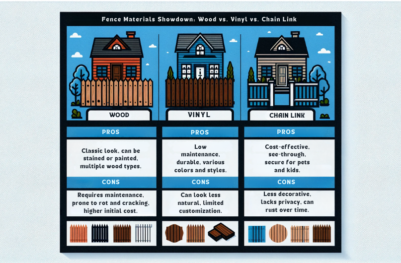 Fence Materials Showdown: Wood vs. Vinyl vs. Chain Link